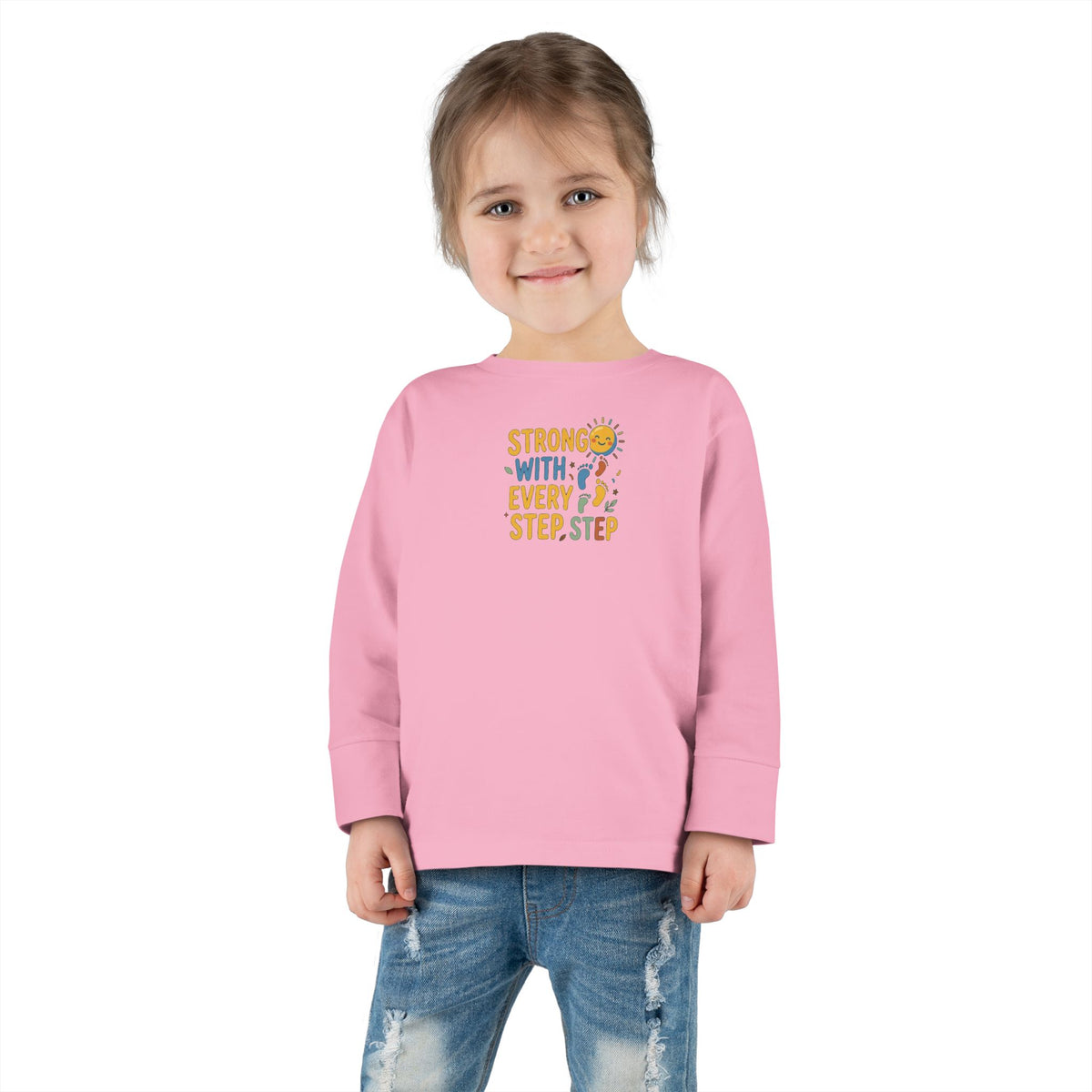 "Strong With Every Step" Toddler Long Sleeve Tee — Sunshine Design | Uplifted By Design™ Cerebral Palsy & Adaptive Movement Shirt