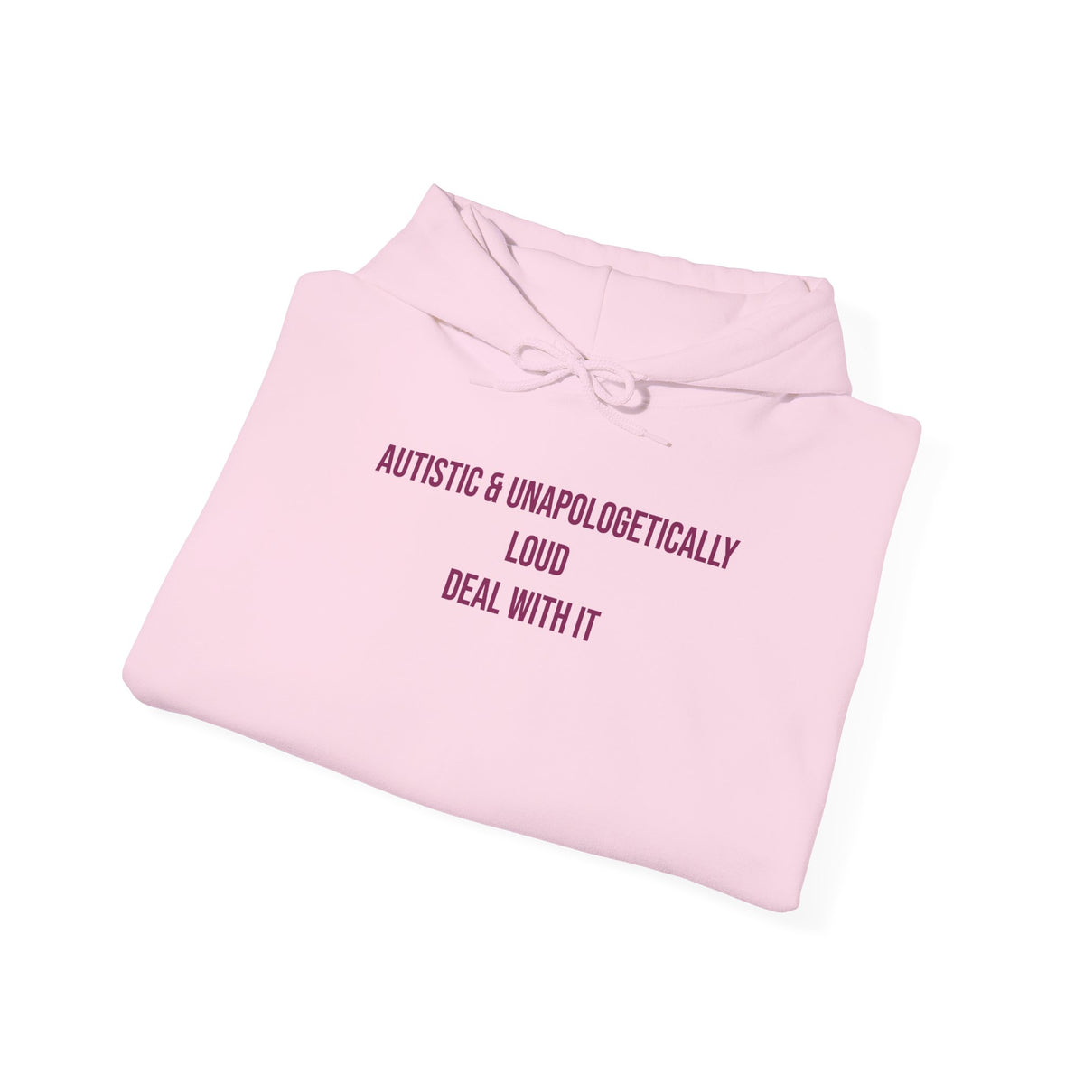 "Autistic & Unapologetically Loud — Deal With It" Unisex Hoodie — Stacked Plum Lettering | Uplifted By Design™ Autism Acceptance & Sensory Pride Hoodie