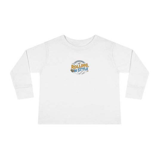 Rolling In Style" Toddler Long Sleeve Tee — Adaptive Mobility Emblem | Uplifted By Design™ Cerebral Palsy & Disability Pride Shirt