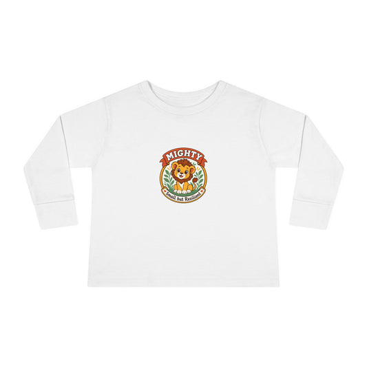 Mighty & Small but Resilient" Toddler Long Sleeve Tee — Cute Lion Design | Uplifted By Design™ Inspirational Kids Shirt