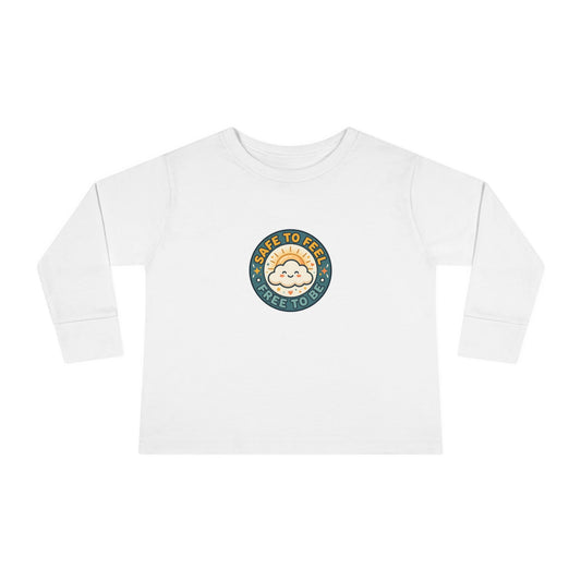 "Safe to Feel, Free to Be" Toddler Long Sleeve Tee — Cozy Cloud Emblem | Uplifted By Design™ Inspirational Kids Shirt