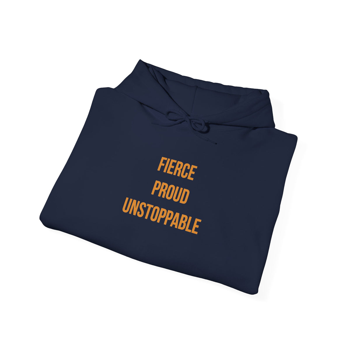 "Fierce, Proud, Unstoppable" Unisex Hoodie — Stacked Gold Lettering | Uplifted By Design™ Cerebral Palsy & Adaptive Movement Hoodie