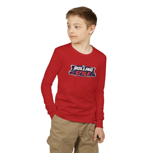 "Rolling In Style" Youth Long Sleeve Tee — Streetwear Banner Crest | Uplifted By Design™ Cerebral Palsy & Disability Pride Shirt