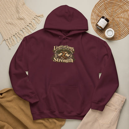 "Limitations Don’t Cancel Strength" Unisex Hoodie — Resilient Tree & Broken-Arch Graphic | Uplifted By Design™ Cerebral Palsy & Adaptive Movement Hoodie