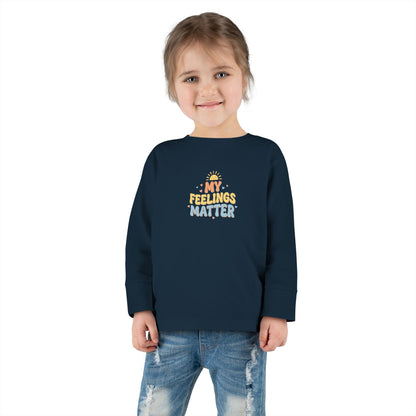 "My Feelings Matter" Toddler Long Sleeve Tee — Pastel Heart Lettering | Uplifted By Design™ Inspirational Kids Shirt