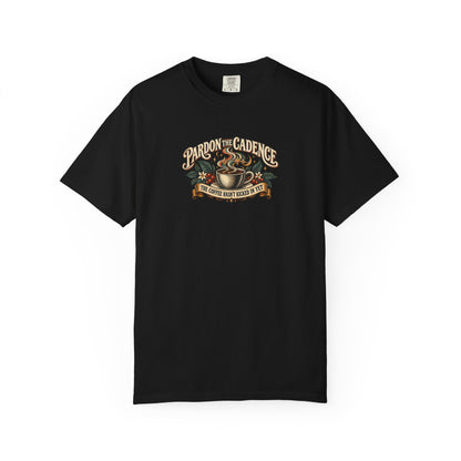 "Pardon the Cadence" Illustrated Edition Unisex T-Shirt — Vintage Coffee & Botanical Graphic | Uplifted By Design™ Cerebral Palsy & Speech Difference Tee