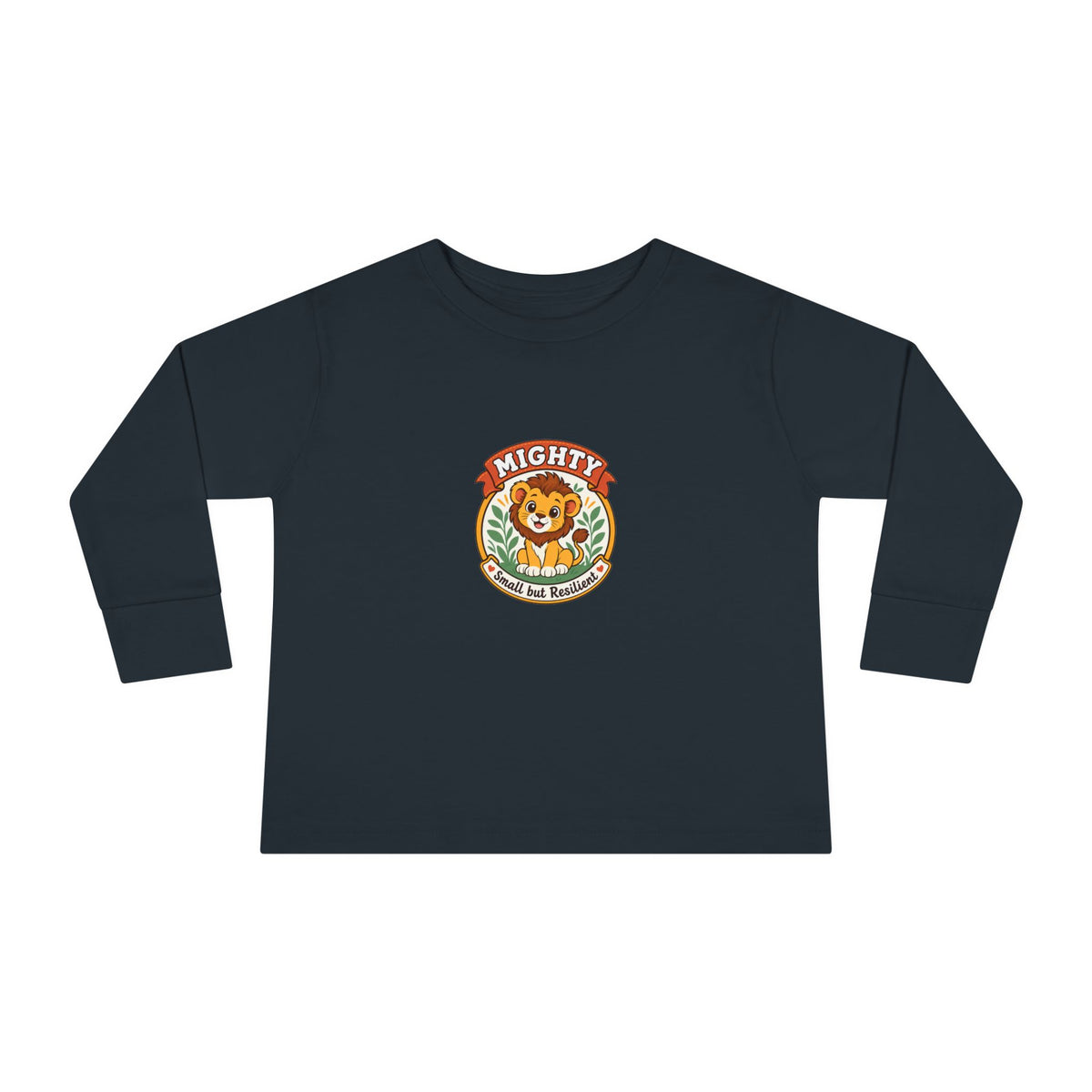 Mighty & Small but Resilient" Toddler Long Sleeve Tee — Cute Lion Design | Uplifted By Design™ Inspirational Kids Shirt