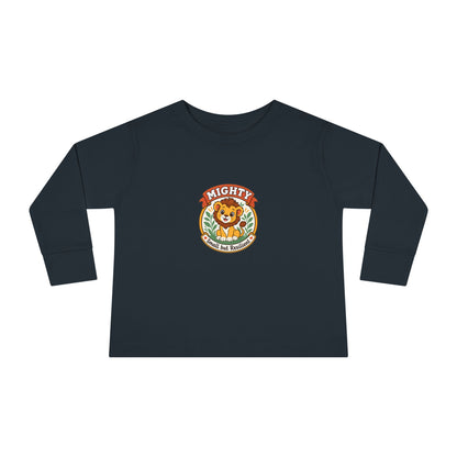 Mighty & Small but Resilient" Toddler Long Sleeve Tee — Cute Lion Design | Uplifted By Design™ Inspirational Kids Shirt