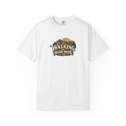 "Walking on Hard Mode" Illustrated Edition Unisex T-Shirt — Vintage Trail & Sunrise Graphic | Uplifted By Design™ Cerebral Palsy & Adaptive Movement Tee