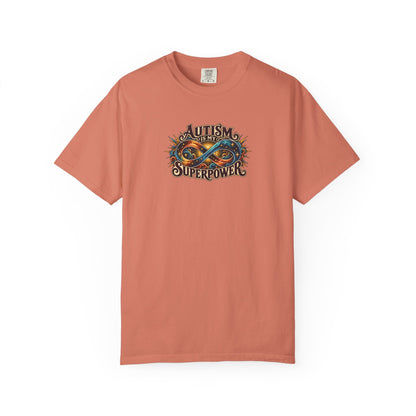 "Autism Is My Superpower" Illustrated Edition Unisex T-Shirt — Radiant Infinity & Starburst Graphic | Uplifted By Design™ Autism Acceptance & Neurodiversity Tee