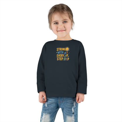 "Strong With Every Step" Toddler Long Sleeve Tee — Sunshine Design | Uplifted By Design™ Cerebral Palsy & Adaptive Movement Shirt