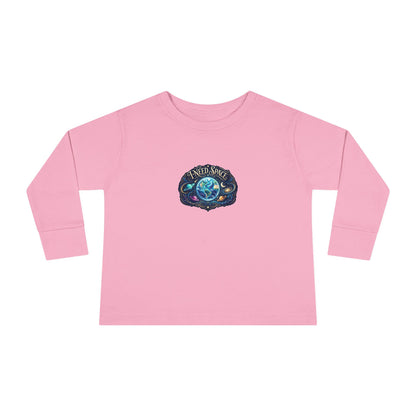 "I Need Space" Toddler Long Sleeve Tee — Cosmic Calm Planet | Uplifted By Design™ Autism Acceptance & Sensory Pride Shirt