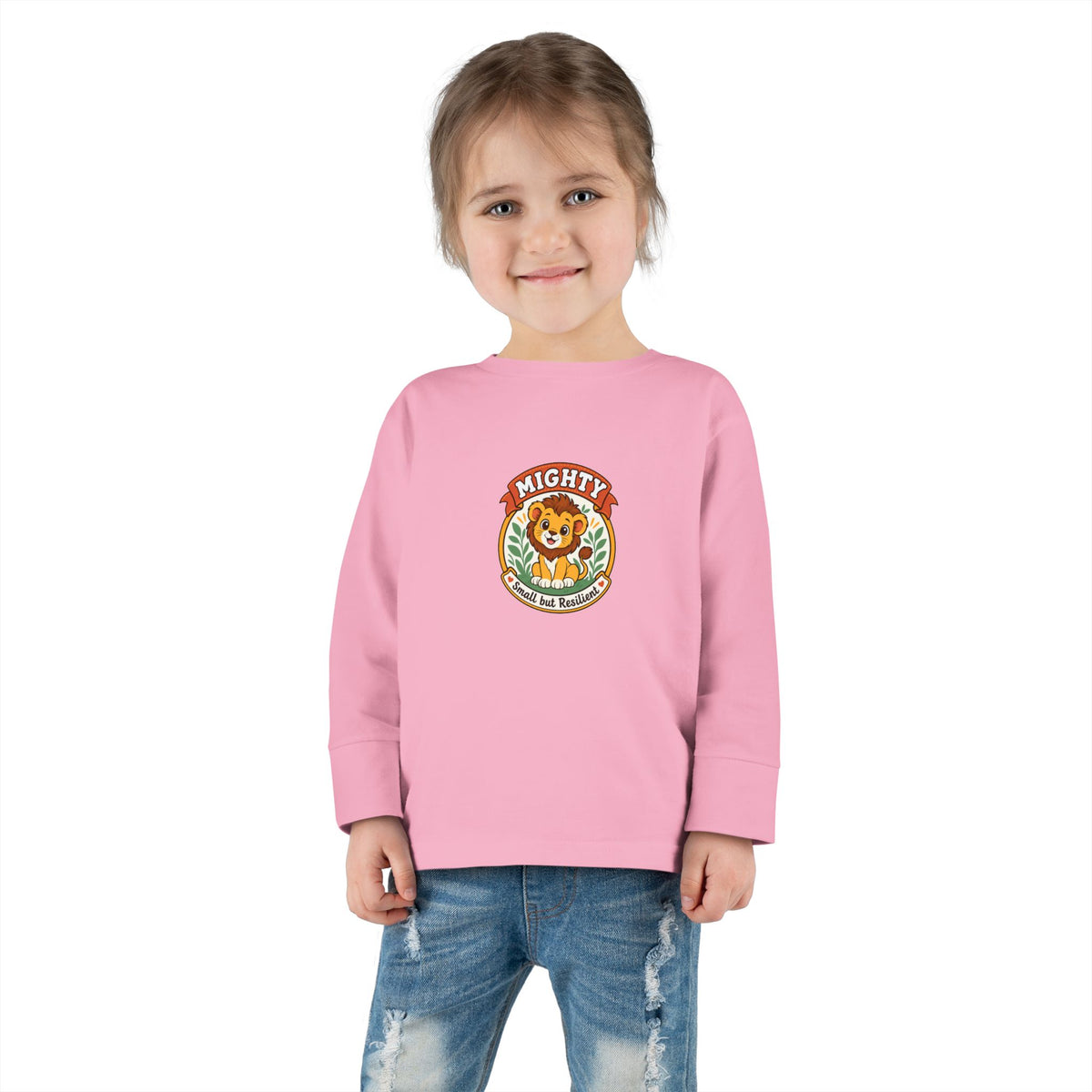 Mighty & Small but Resilient" Toddler Long Sleeve Tee — Cute Lion Design | Uplifted By Design™ Inspirational Kids Shirt