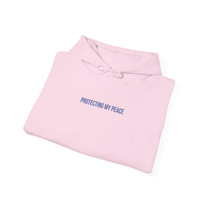"Protecting My Peace" Unisex Hoodie — Minimal Blue Lettering | Uplifted By Design™ Mental Health & Emotional Wellbeing Hoodie