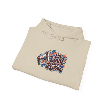 "I’m Loud for a Reason" Unisex Hoodie — Expressive Megaphone & Sound-Wave Graphic | Uplifted By Design™ Autism Acceptance & Sensory Pride Hoodie