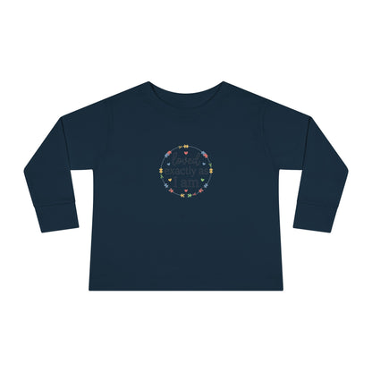 "Loved Exactly As I Am" Toddler Long Sleeve Tee — Puzzle Heart Wreath | Uplifted By Design™ Autism Acceptance & Sensory Pride Shirt