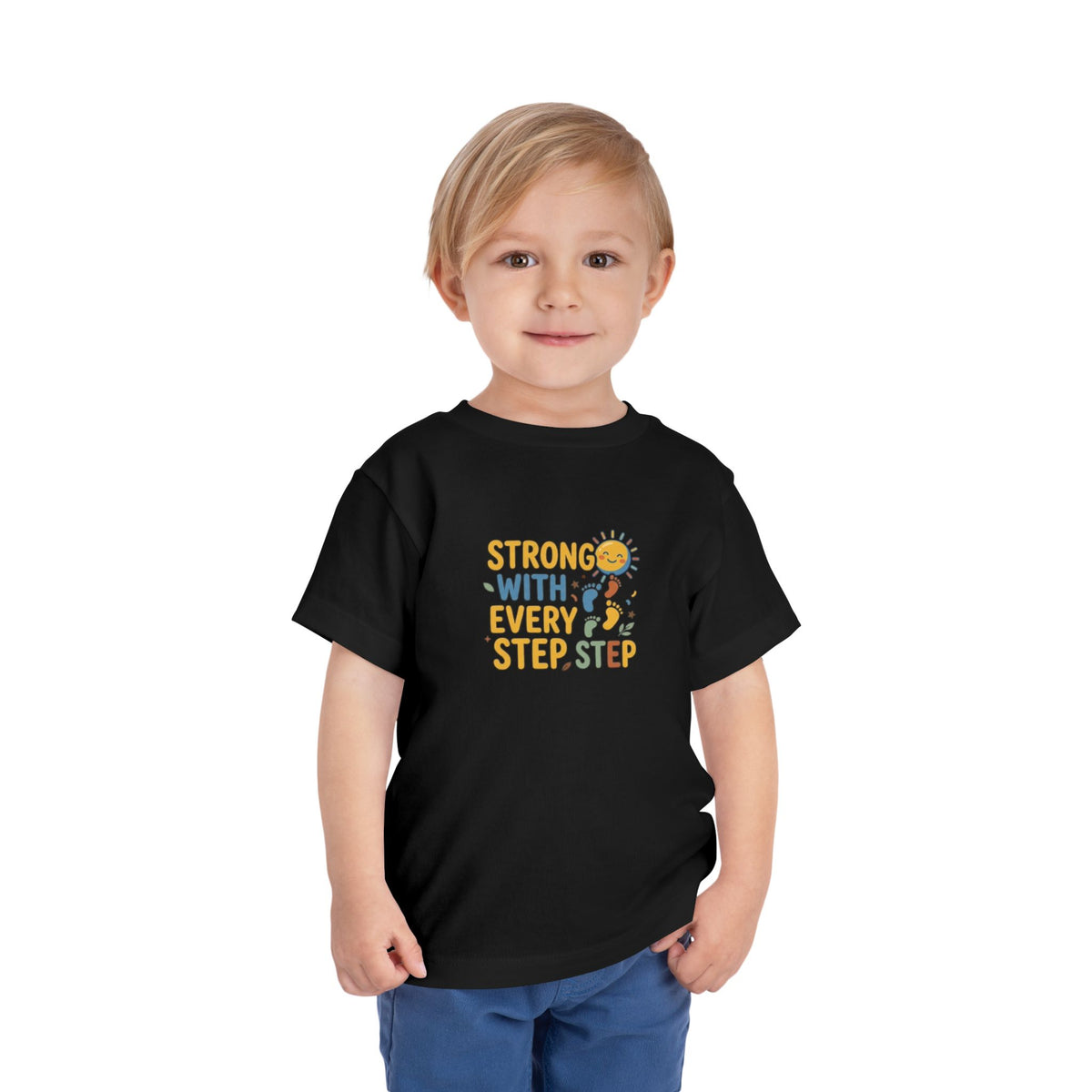 Toddler Tee — "Strong With Every Step, Step" Sunshine Design | Cerebral Palsy & Adaptive Movement Shirt