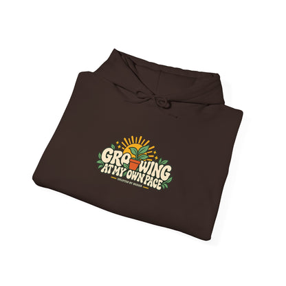 "Growing at My Own Pace" Unisex Hoodie — Botanical Growth Graphic | Uplifted By Design™ Mental Health & Emotional Wellbeing Hoodie