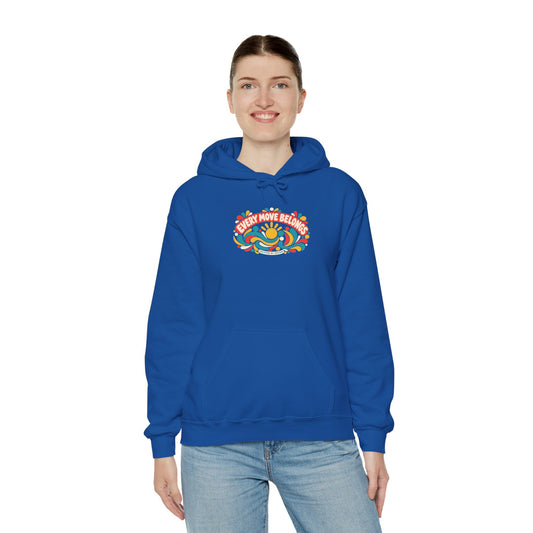 "Every Move Belongs" Unisex Hoodie — Colorful Movement Graphic | Uplifted By Design™ Cerebral Palsy & Adaptive Movement Hoodie