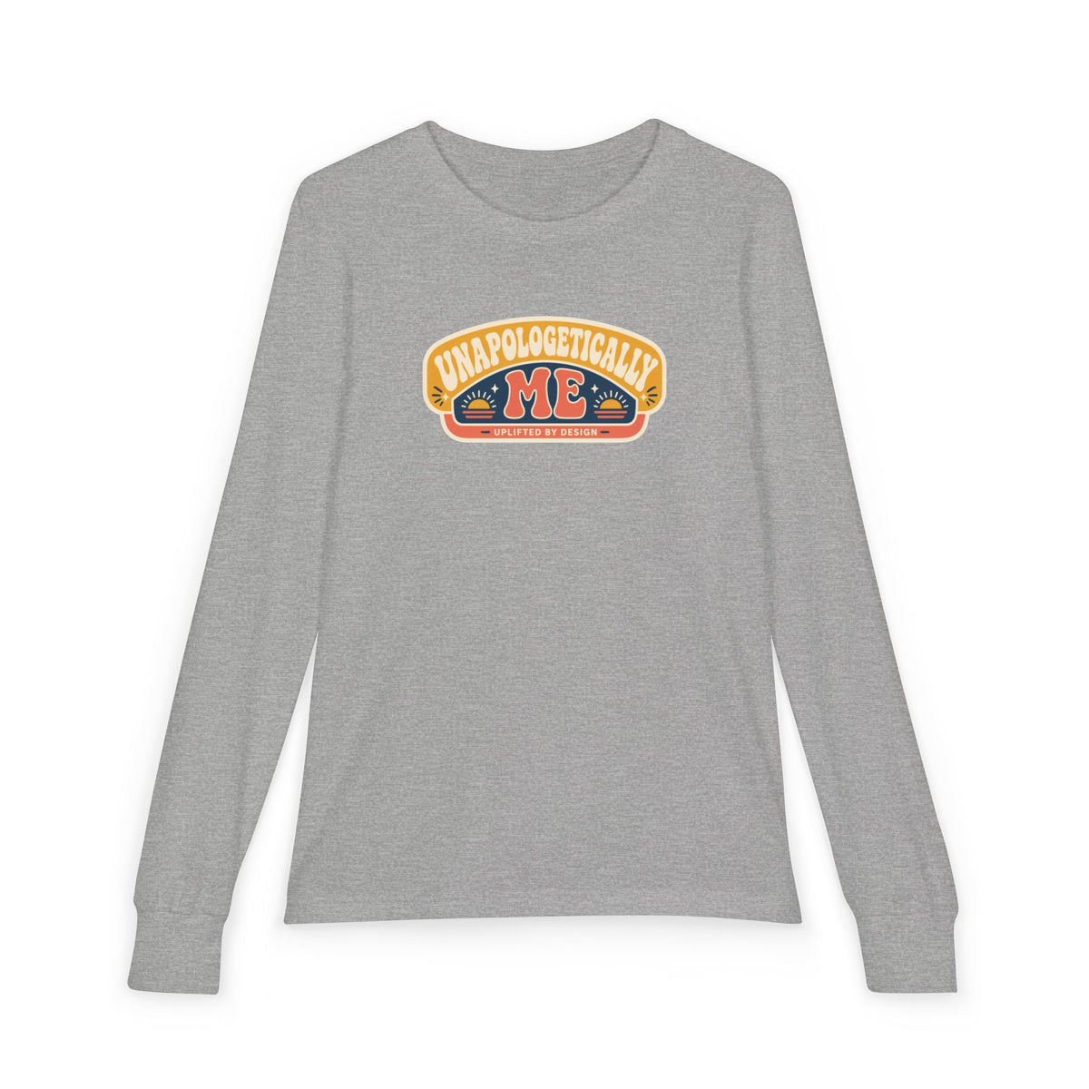 "Unapologetically Me" Youth Long Sleeve Tee — Retro Banner Crest | Uplifted By Design™ Autism Acceptance & Sensory Pride Shirt