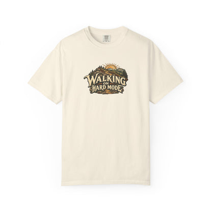 "Walking on Hard Mode" Illustrated Edition Unisex T-Shirt — Vintage Trail & Sunrise Graphic | Uplifted By Design™ Cerebral Palsy & Adaptive Movement Tee