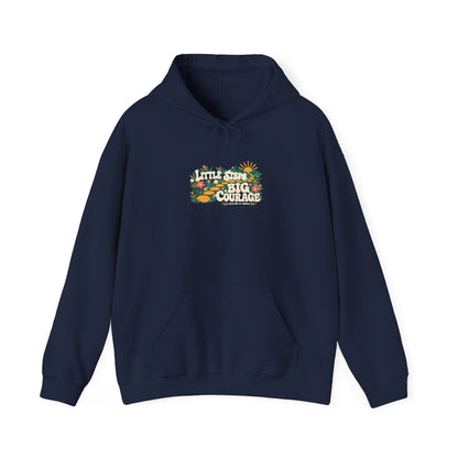"Little Steps, Big Courage" Unisex Hoodie — Sunrise Path Graphic | Uplifted By Design™ Mental Health & Emotional Wellbeing Hoodie