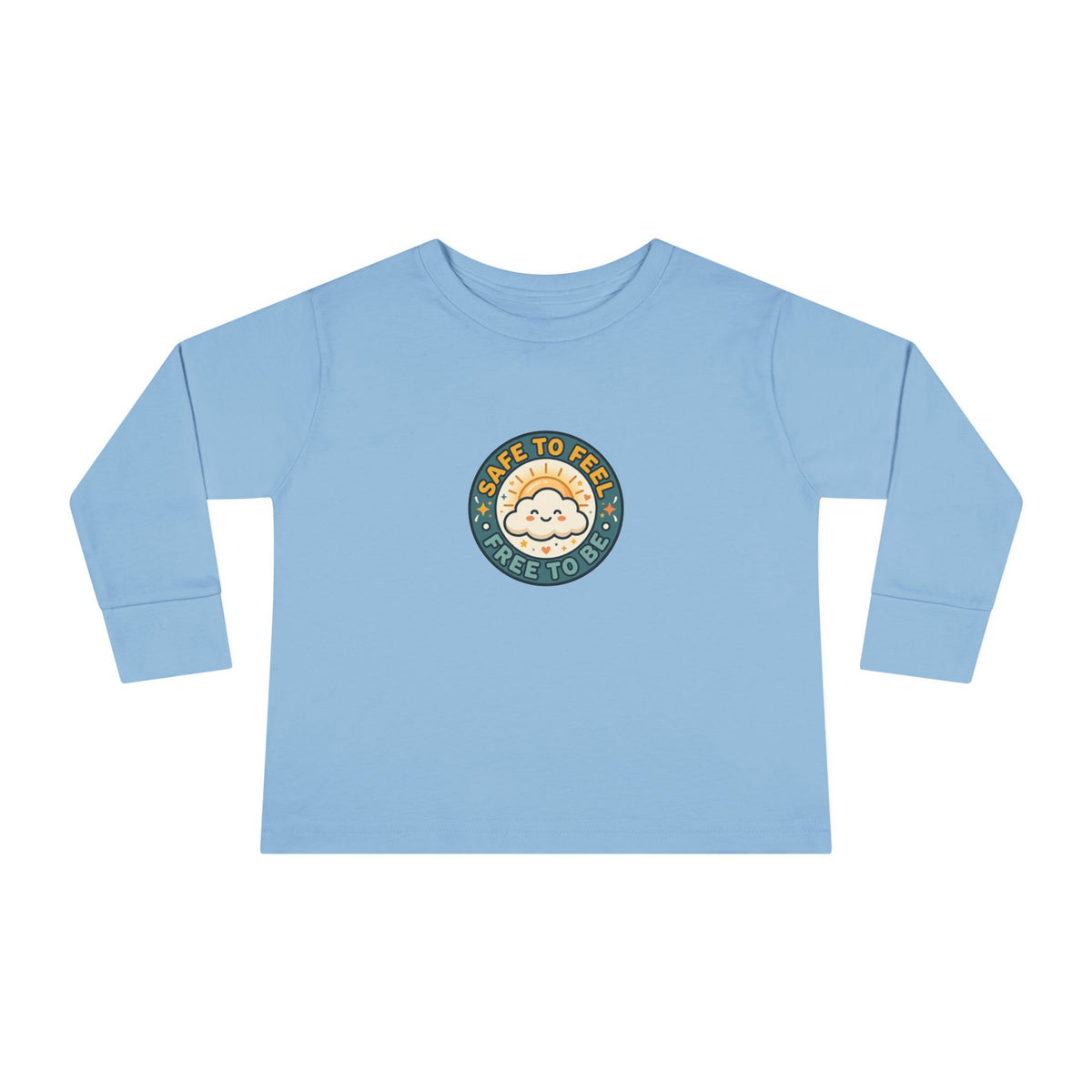 "Safe to Feel, Free to Be" Toddler Long Sleeve Tee — Cozy Cloud Emblem | Uplifted By Design™ Inspirational Kids Shirt
