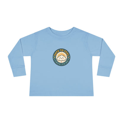 "Safe to Feel, Free to Be" Toddler Long Sleeve Tee — Cozy Cloud Emblem | Uplifted By Design™ Inspirational Kids Shirt