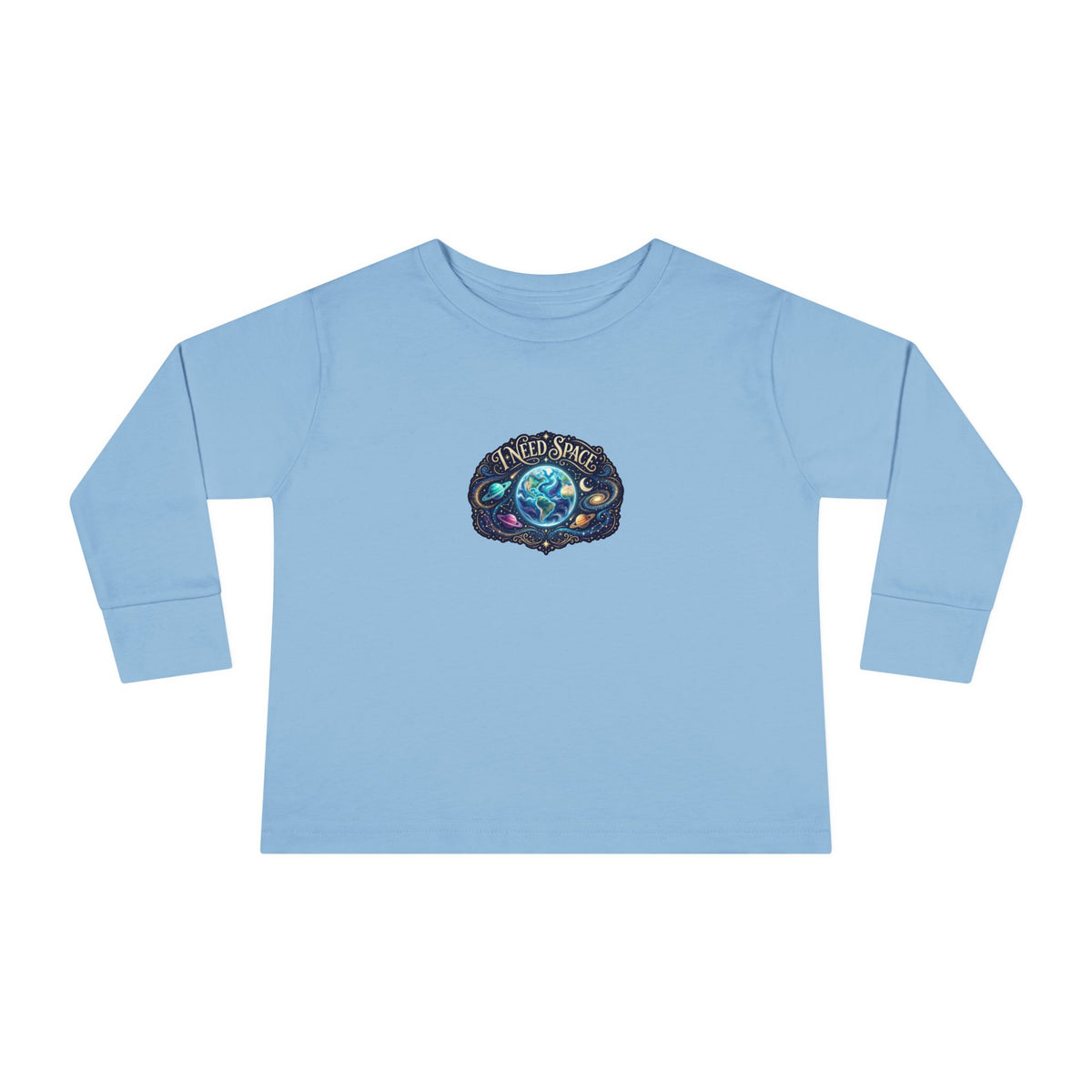 "I Need Space" Toddler Long Sleeve Tee — Cosmic Calm Planet | Uplifted By Design™ Autism Acceptance & Sensory Pride Shirt