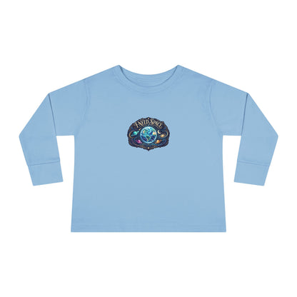 "I Need Space" Toddler Long Sleeve Tee — Cosmic Calm Planet | Uplifted By Design™ Autism Acceptance & Sensory Pride Shirt