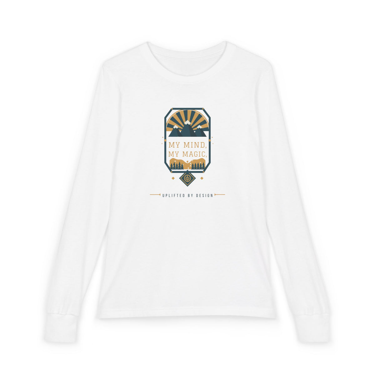 "My Mind, My Magic" Youth Long Sleeve Tee — Hand-Lettered Lockup | Uplifted By Design™ Autism Acceptance & Sensory Pride Shirt
