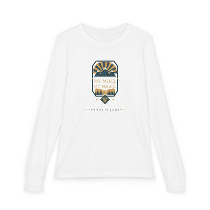 "My Mind, My Magic" Youth Long Sleeve Tee — Hand-Lettered Lockup | Uplifted By Design™ Autism Acceptance & Sensory Pride Shirt