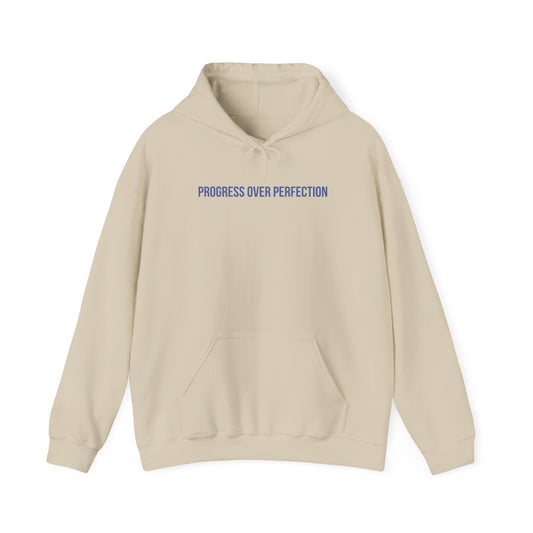 "Progress Over Perfection" Unisex Hoodie — Minimal Blue Statement | Uplifted By Design™ Mental Health & Emotional Wellbeing Hoodie