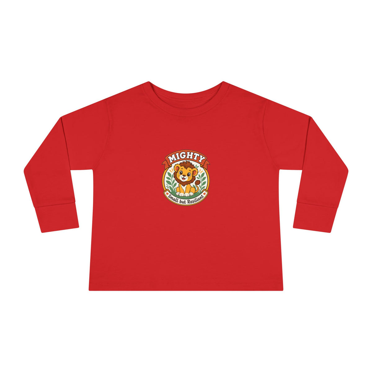 Mighty & Small but Resilient" Toddler Long Sleeve Tee — Cute Lion Design | Uplifted By Design™ Inspirational Kids Shirt
