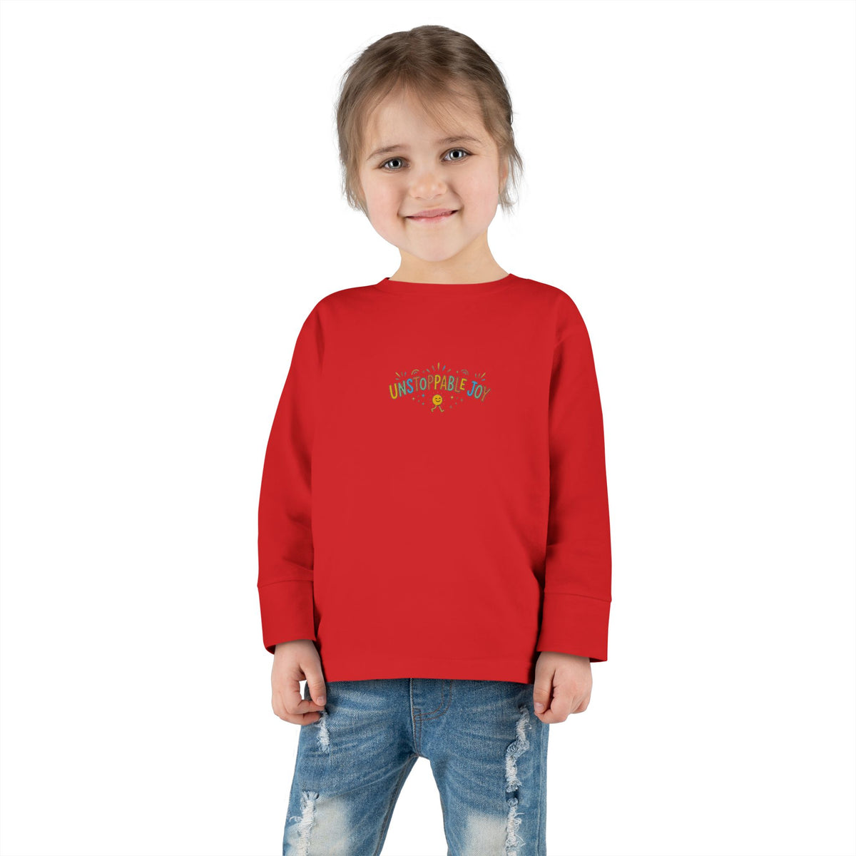 "Unstoppable Joy" Toddler Long Sleeve Tee — Sunny Doodle Lettering | Uplifted By Design™ Cerebral Palsy & Adaptive Movement Shirt