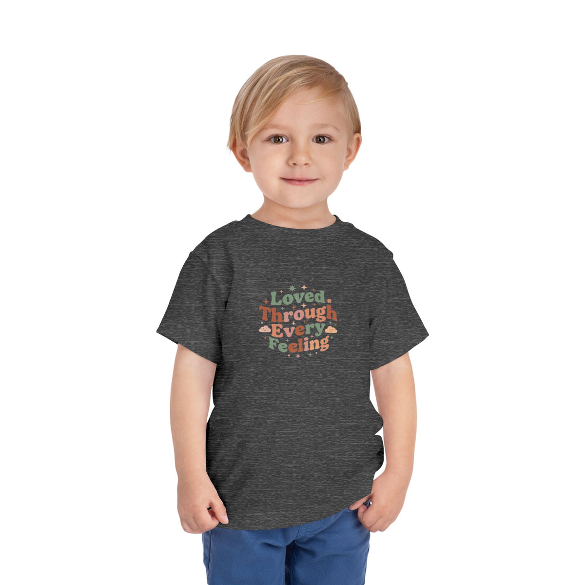 Loved Through Every Feeling Toddler Shirt | Emotional Wellness Sticker Badge Kids Tee