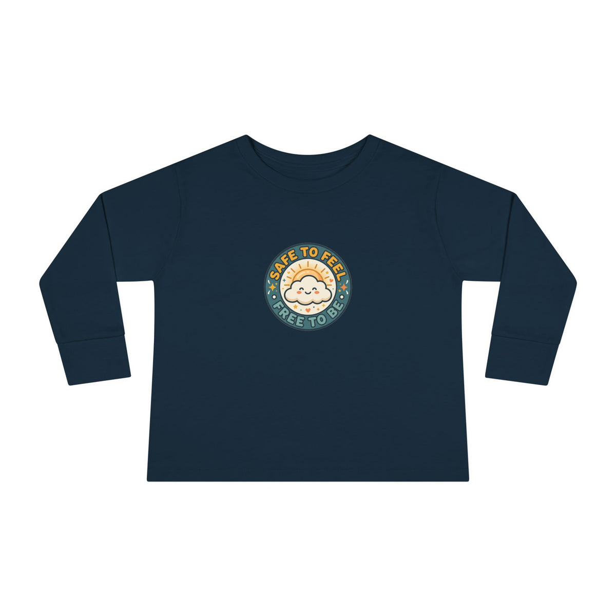 "Safe to Feel, Free to Be" Toddler Long Sleeve Tee — Cozy Cloud Emblem | Uplifted By Design™ Inspirational Kids Shirt