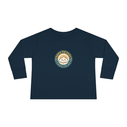 "Safe to Feel, Free to Be" Toddler Long Sleeve Tee — Cozy Cloud Emblem | Uplifted By Design™ Inspirational Kids Shirt