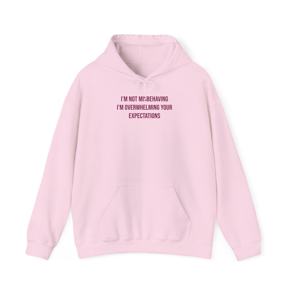 "I’m Not Misbehaving, I’m Overwhelming Your Expectations" Unisex Hoodie — Stacked Plum Lettering | Uplifted By Design™ Autism Acceptance & Sensory Pride Hoodie