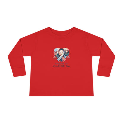 "Uniquely Me, Wonderfully Free" Toddler Long Sleeve Tee — Puzzle Heart Ribbon | Uplifted By Design™ Autism Acceptance & Sensory Pride Shirt