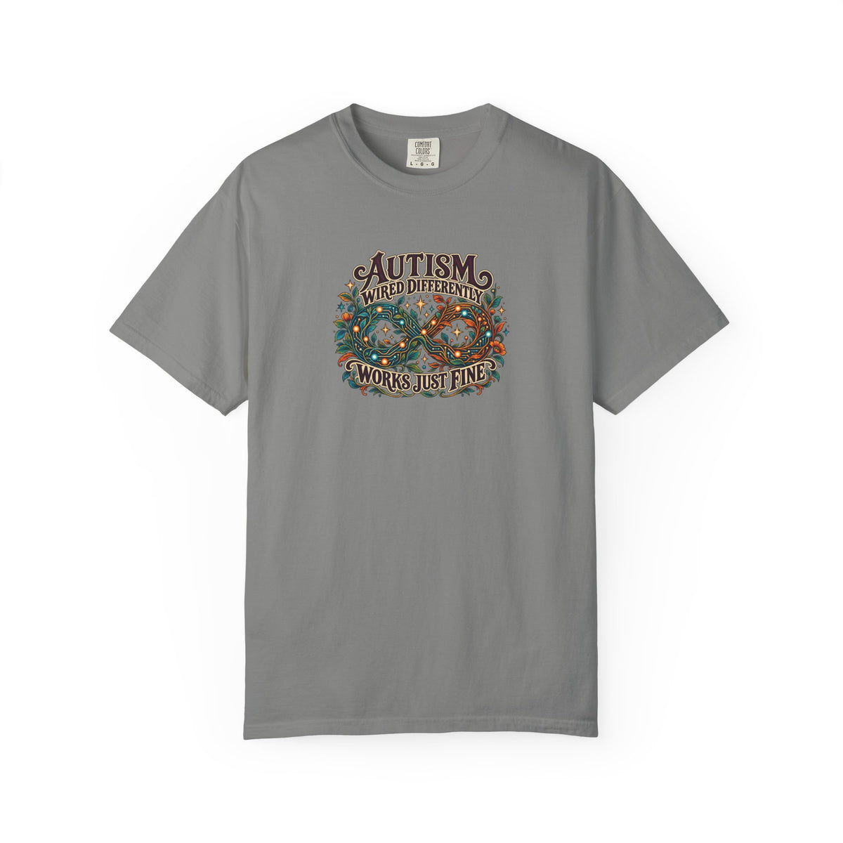 "Wired Differently Works Just Fine" Illustrated Edition Unisex T-Shirt — Botanical Circuit Infinity Graphic | Uplifted By Design™ Autism Acceptance & Neurodiversity Tee