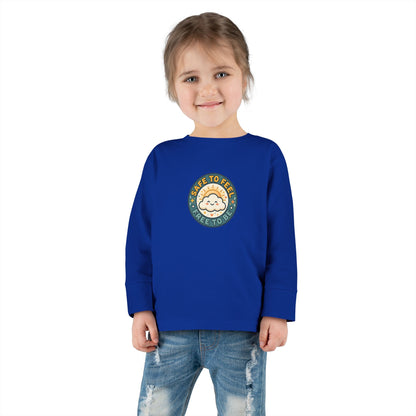 "Safe to Feel, Free to Be" Toddler Long Sleeve Tee — Cozy Cloud Emblem | Uplifted By Design™ Inspirational Kids Shirt