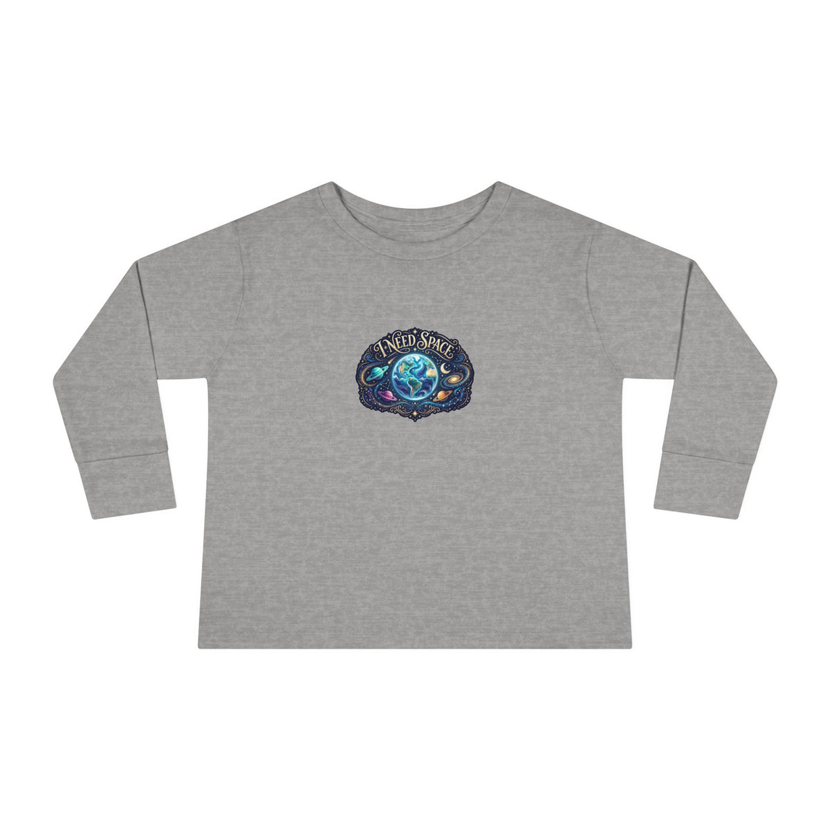 "I Need Space" Toddler Long Sleeve Tee — Cosmic Calm Planet | Uplifted By Design™ Autism Acceptance & Sensory Pride Shirt