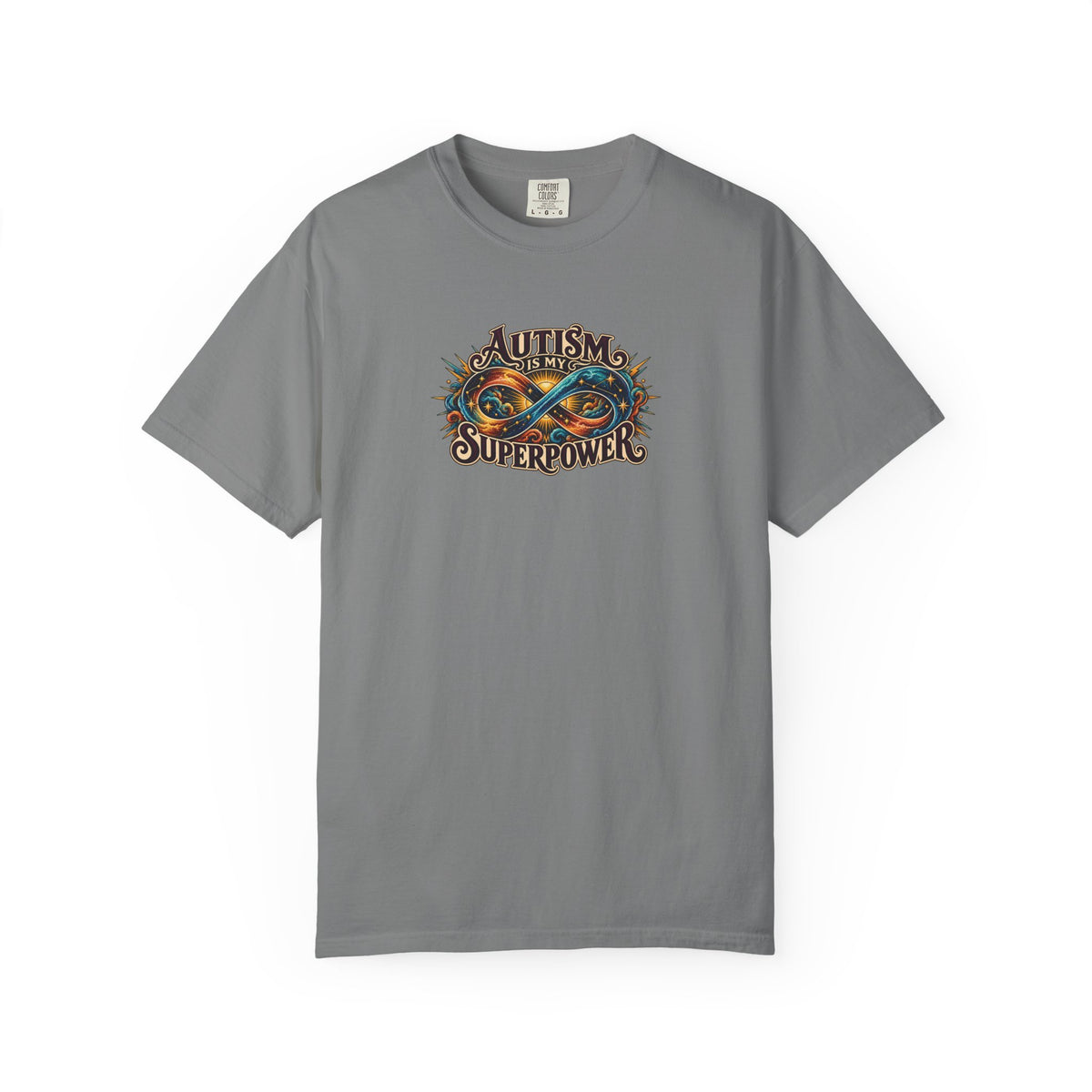"Autism Is My Superpower" Illustrated Edition Unisex T-Shirt — Radiant Infinity & Starburst Graphic | Uplifted By Design™ Autism Acceptance & Neurodiversity Tee