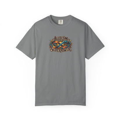 "Autism Is My Superpower" Illustrated Edition Unisex T-Shirt — Radiant Infinity & Starburst Graphic | Uplifted By Design™ Autism Acceptance & Neurodiversity Tee