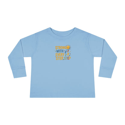 "Strong With Every Step" Toddler Long Sleeve Tee — Sunshine Design | Uplifted By Design™ Cerebral Palsy & Adaptive Movement Shirt