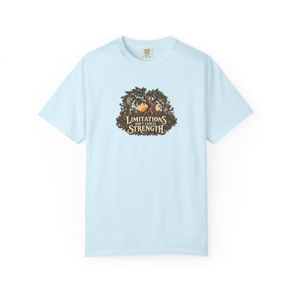"Limitations Don't Cancel Strength" Illustrated Edition Unisex T-Shirt — Resilient Tree & Broken-Arch Graphic | Uplifted By Design™ Cerebral Palsy & Adaptive Movement Tee