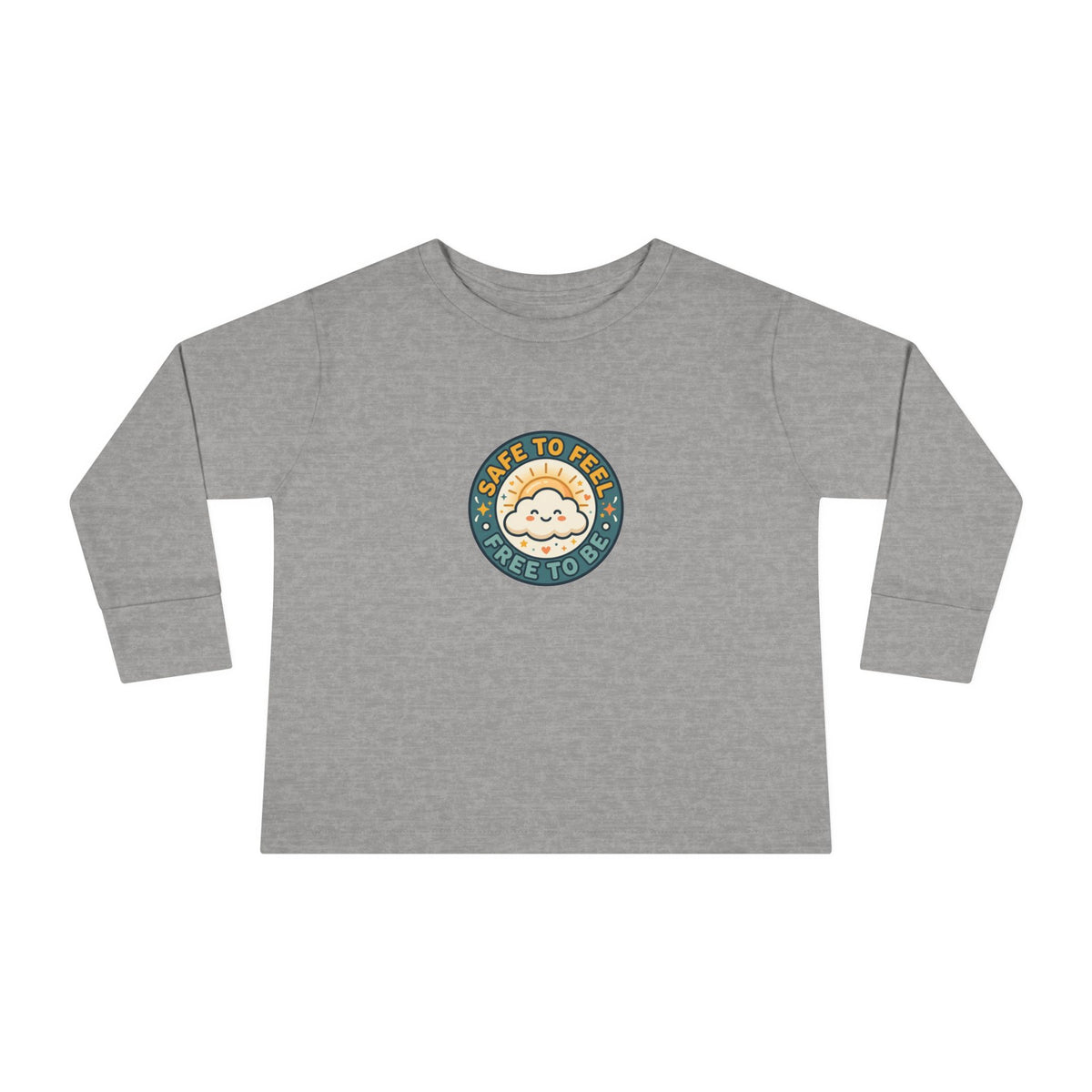 "Safe to Feel, Free to Be" Toddler Long Sleeve Tee — Cozy Cloud Emblem | Uplifted By Design™ Inspirational Kids Shirt