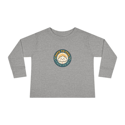 "Safe to Feel, Free to Be" Toddler Long Sleeve Tee — Cozy Cloud Emblem | Uplifted By Design™ Inspirational Kids Shirt