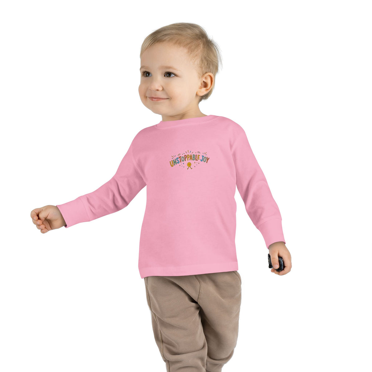 "Unstoppable Joy" Toddler Long Sleeve Tee — Sunny Doodle Lettering | Uplifted By Design™ Cerebral Palsy & Adaptive Movement Shirt